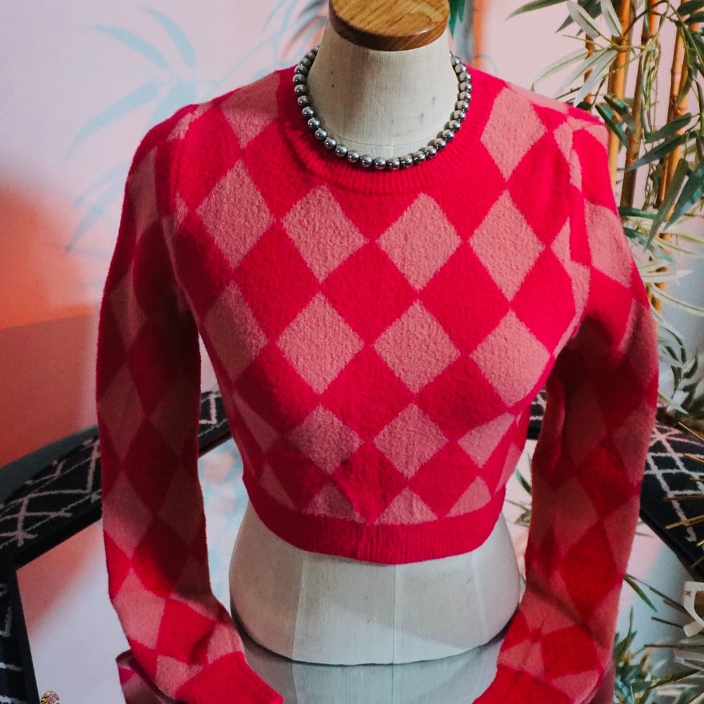 ZARA CROPPED SWEATER , PINK/TAN COLOR (PREOWNED)